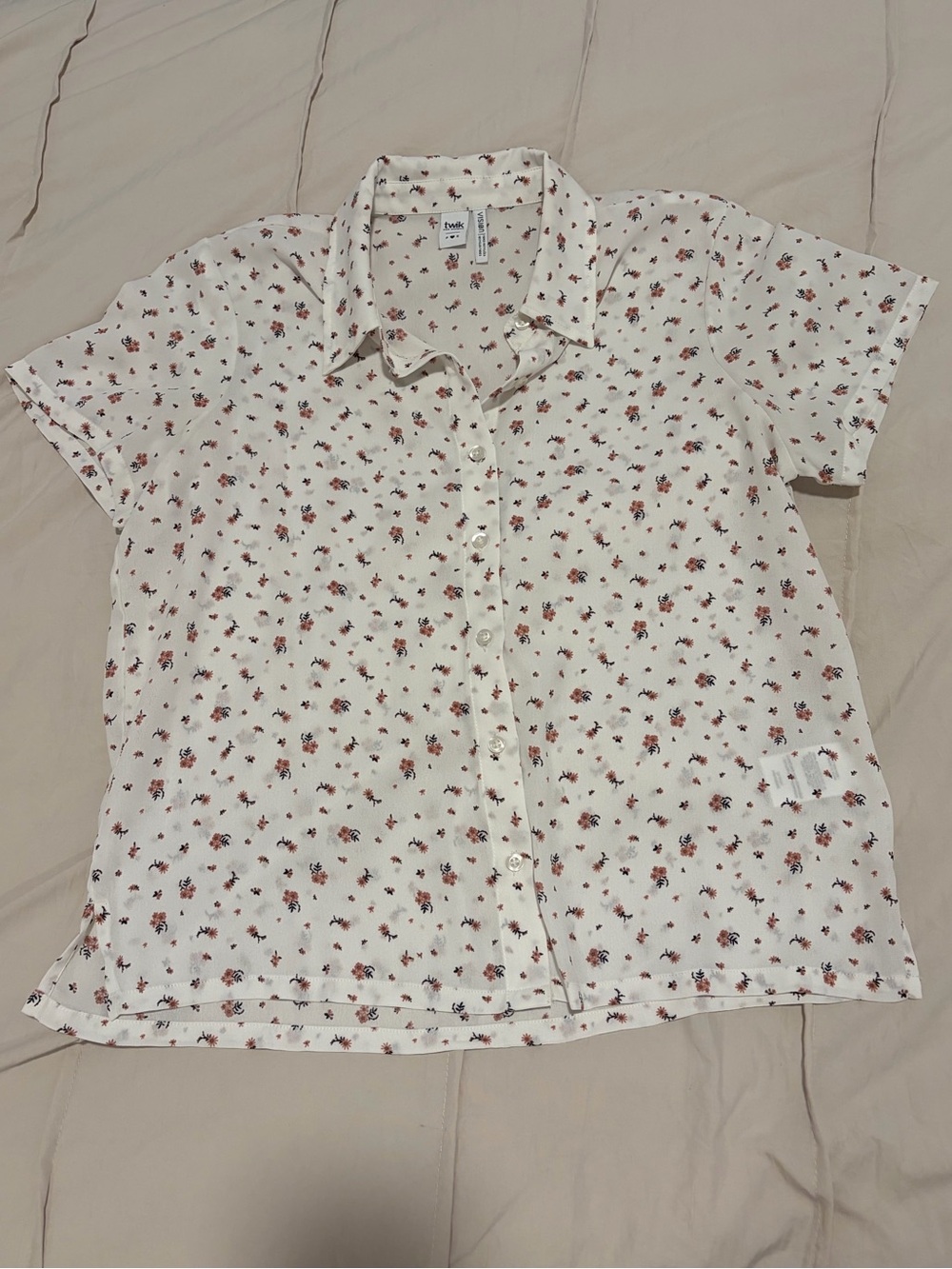 White Short-Sleeve Button-Up Blouse